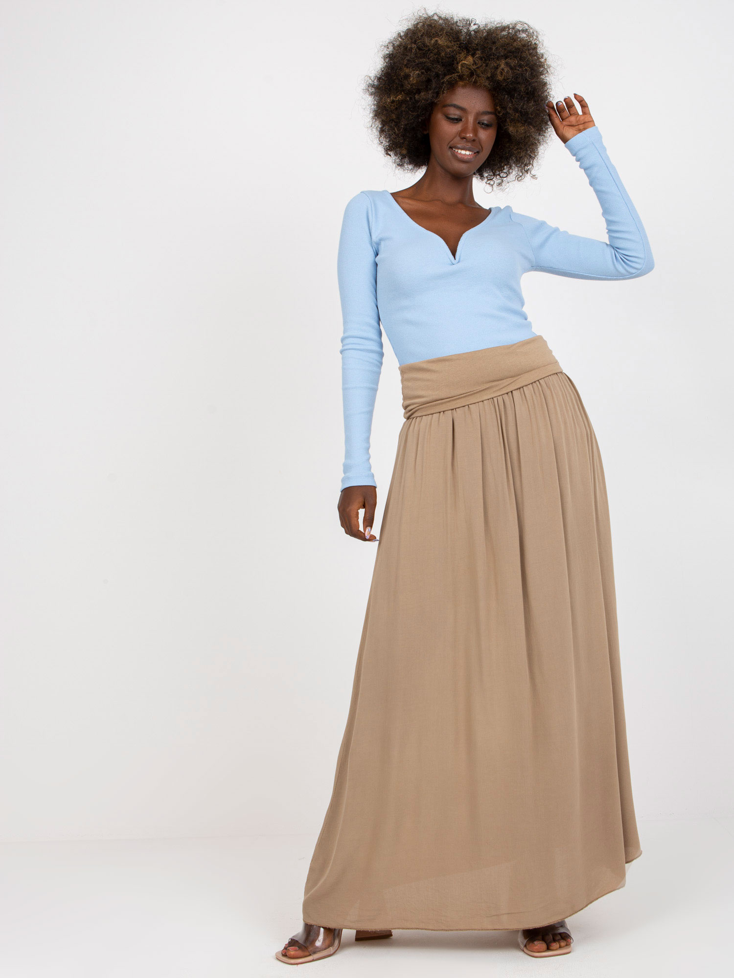 Tmavobéžová maxi sukňa TW-SD-BI-82160.48-dark beige Veľkosť: S