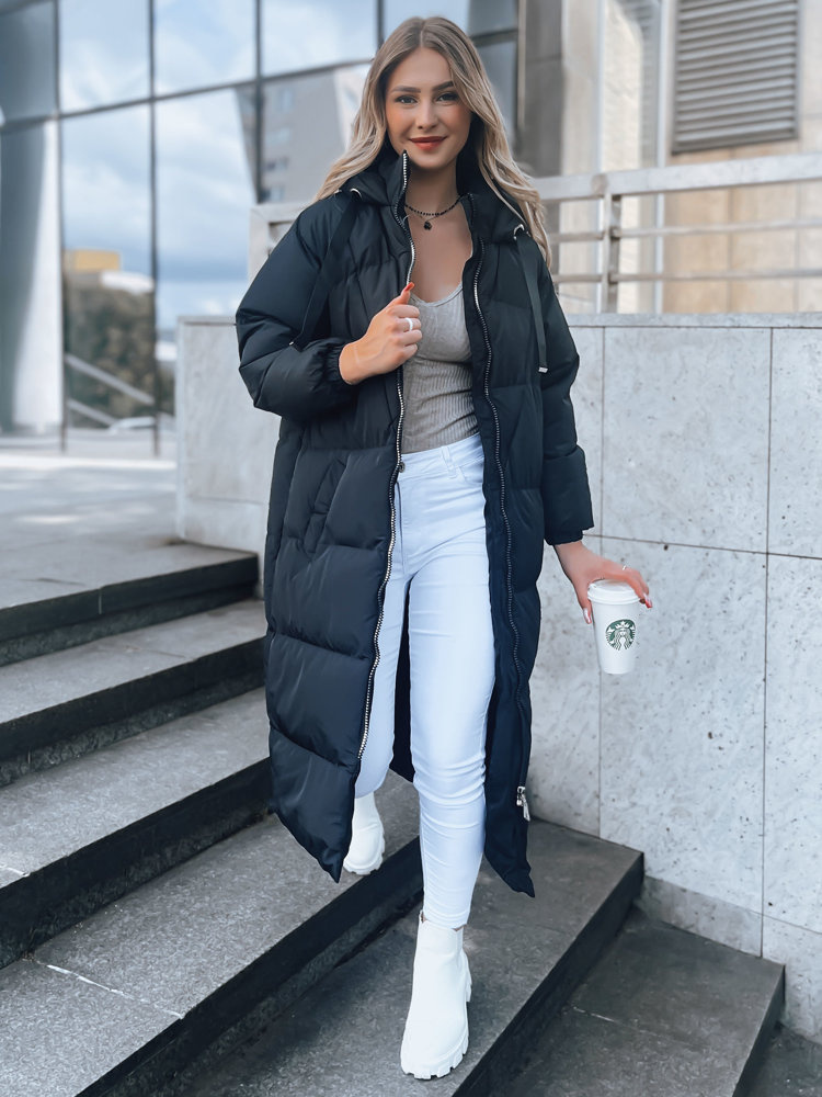 Čierny dlhý zateplený kabát COZYSEASON TY3761 Veľkosť: S