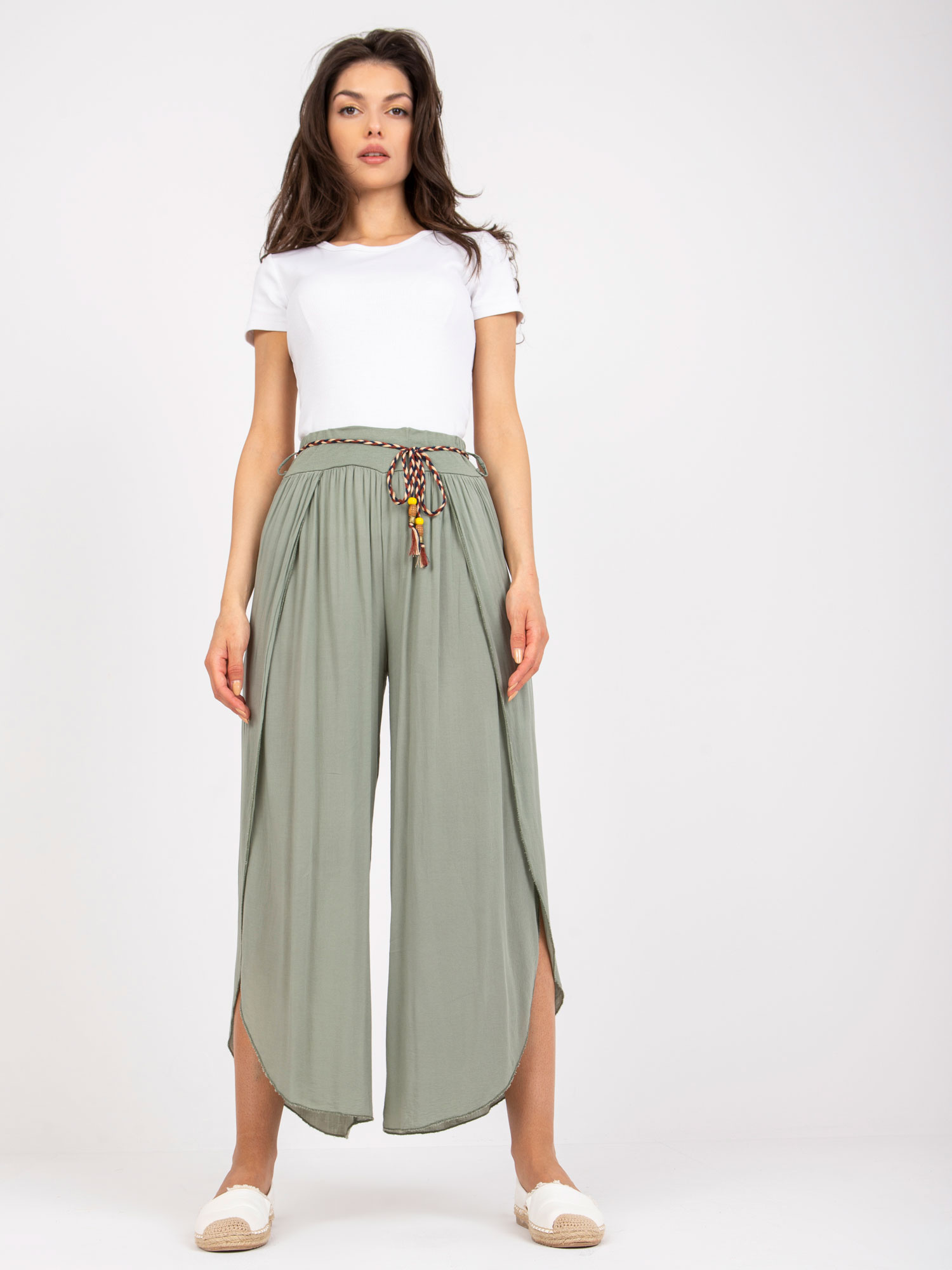 Khaki voľné nohavice s rozparkami TW-SP-BI-81378.24P-khaki Veľkosť: S