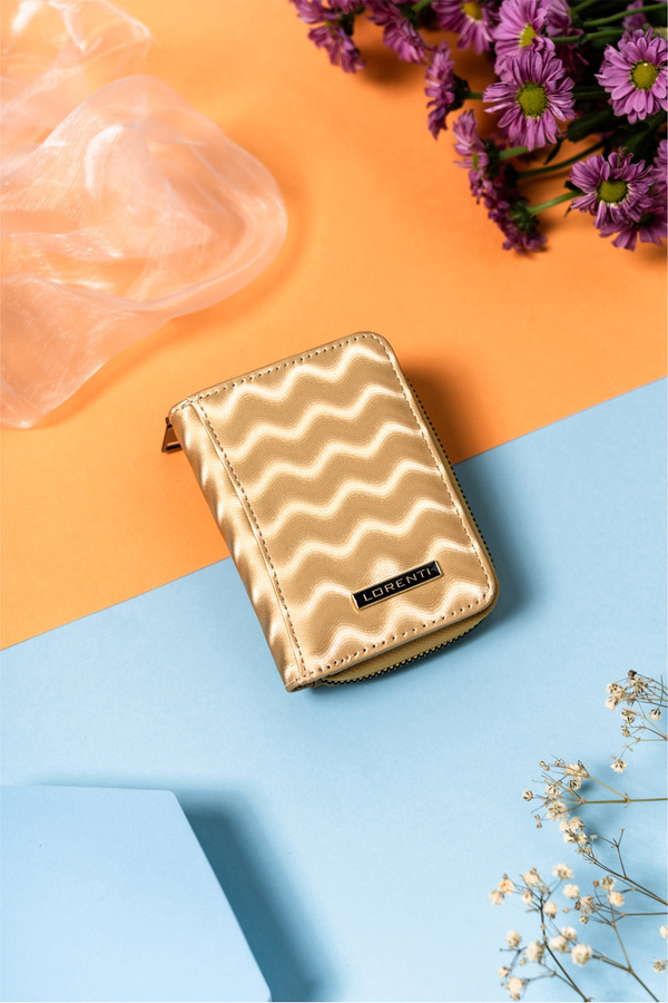 Lorenti Zlatá vlnkovaná peňaženka so zipsom a patentkou S292 5157-WAV Veľkosť: ONE SIZE