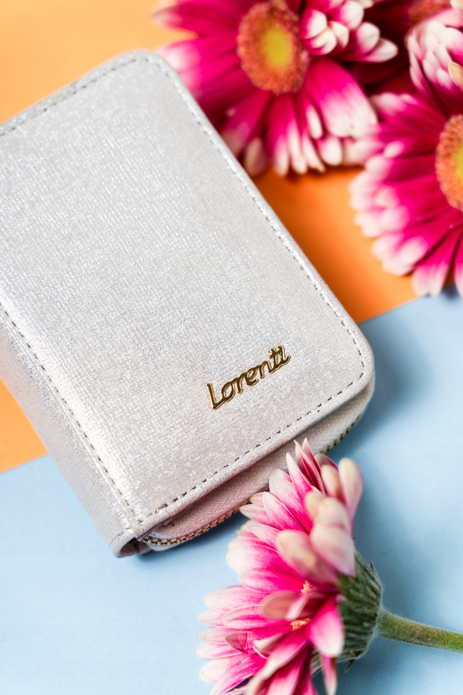 Lorenti Strieborná malá kožená peňaženka so zipsom a patentkou S291 5157-BRS Veľkosť: ONE SIZE