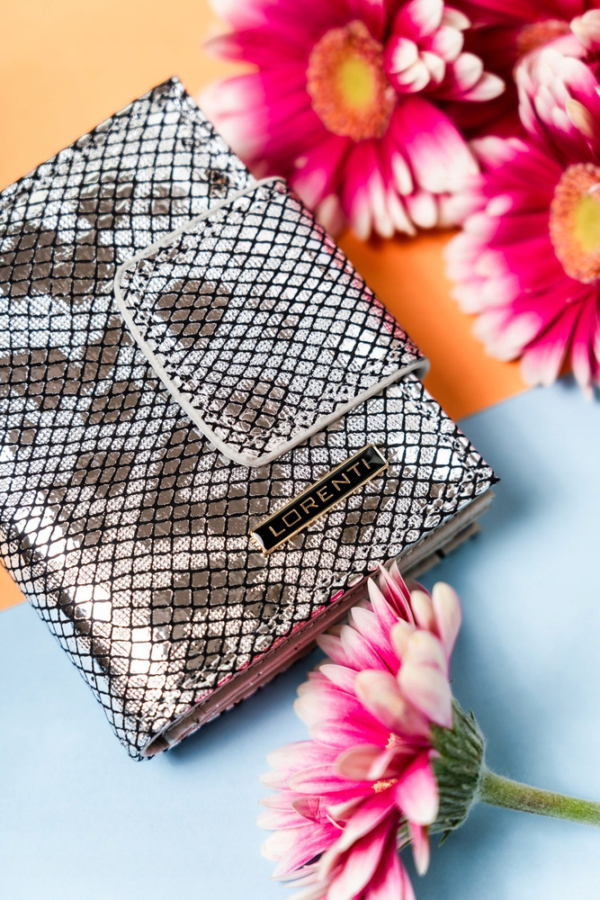 Lorenti Strieborná malá kožená peňaženka s čiernymi vzormi S289 42329-MER Veľkosť: ONE SIZE