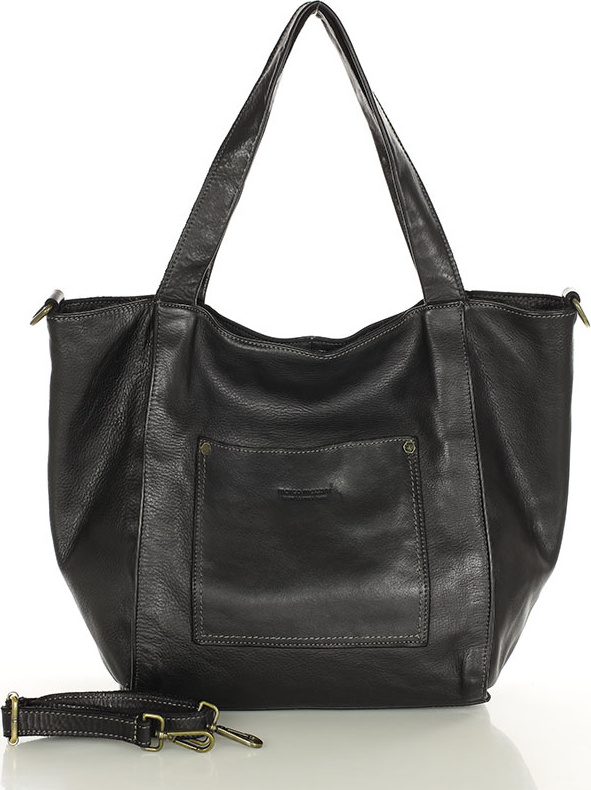 Čierna priestranná kožená shopper kabelka (v241a) Veľkosť: ONE SIZE