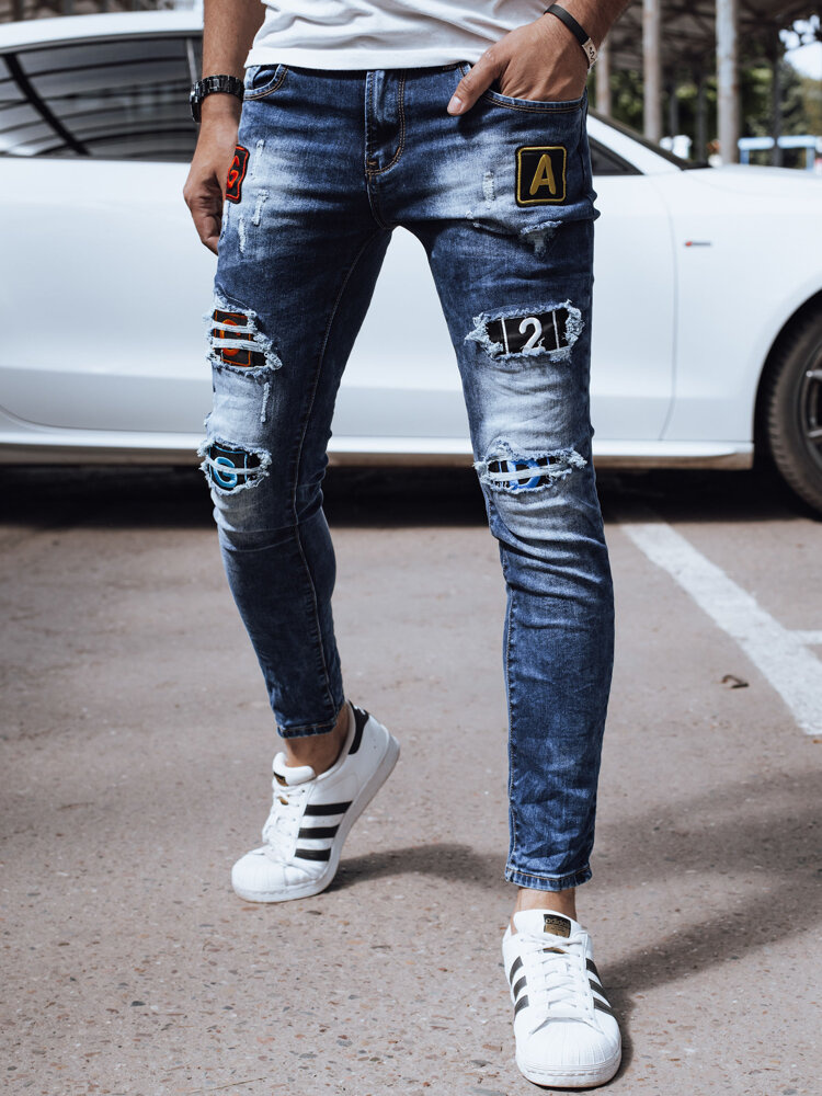 Modré pánske džínsy s farebnými nášivkami UX4324 Veľkosť: 30/44