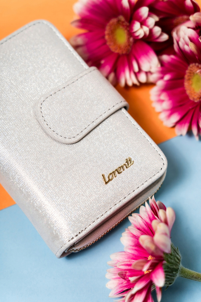 Lorenti strieborná trblietavá kožená peňaženka S304 76115-BRS Veľkosť: ONE SIZE