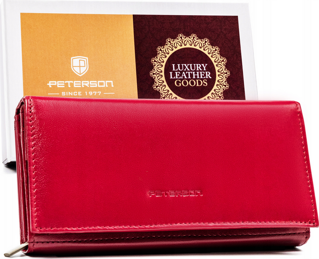 Peterson Tmavoružová veľká hladká kožená peňaženka Y397 [DH] PTN RD-32-GCL Veľkosť: ONE SIZE