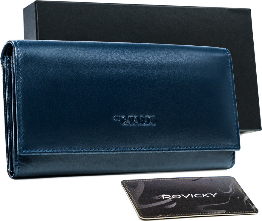 Cavaldi Tmavomodrá kožená jednofarebná dámska peňaženka M411 [DH] RD-23-GCL Veľkosť: ONE SIZE