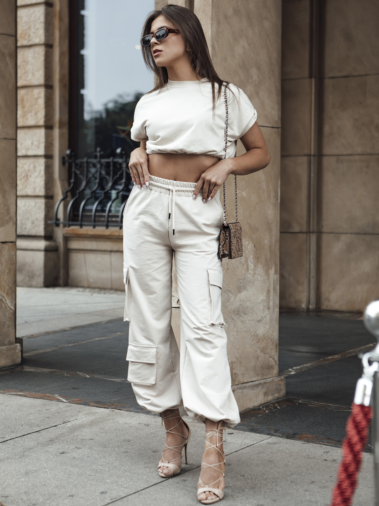 Smotanová súprava crop tričká a cargo nohavíc MALANS AY1053 Veľkosť: M