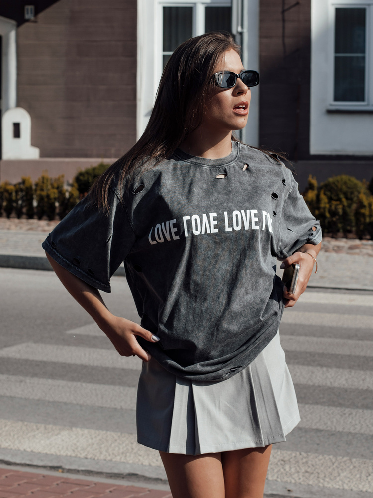 Tmavosivé oversize tričko s nápisom BONGANIR RY2654 Veľkosť: ONE SIZE