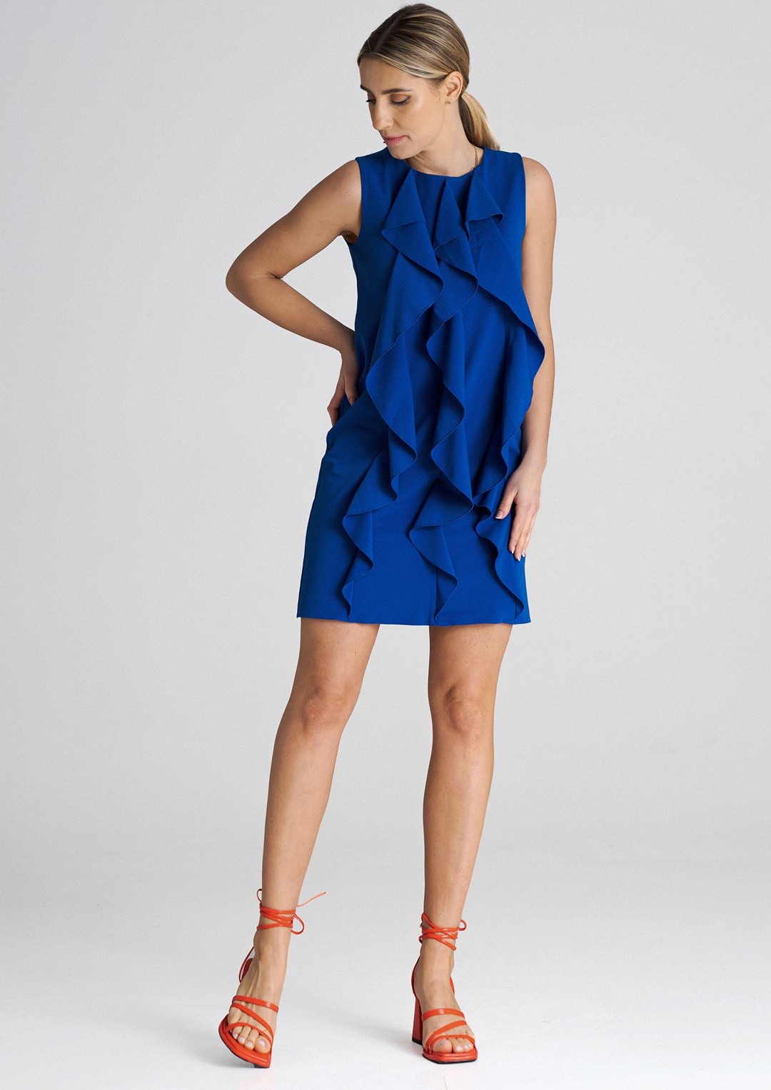 Modré mini šaty s volánikmi M1002 Sapphire Veľkosť: S