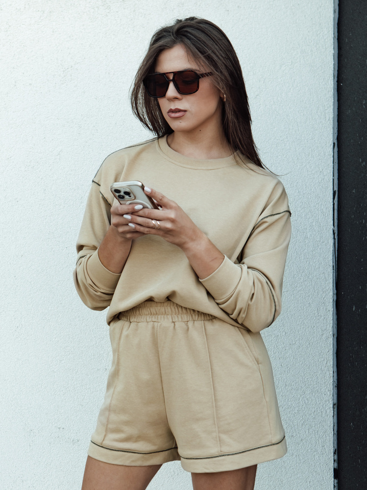 Béžová súprava mikiny a kraťasov PULGAR AY1055 Veľkosť: ONE SIZE