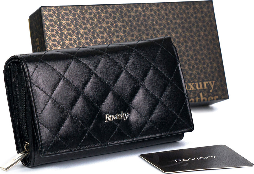 Rovicky Prešívaná elegantná čierna peňaženka V302 R-RD-21-GCL-Q Veľkosť: ONE SIZE