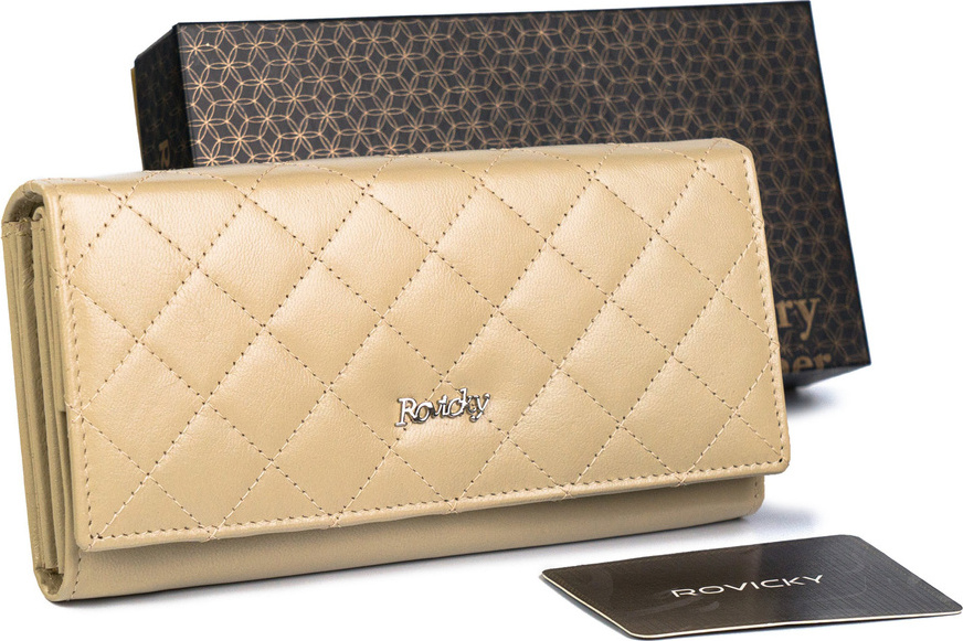 Rovicky Béžová dámska prešívaná kožená peňaženka V299 R-RD-12-GCL-Q Veľkosť: ONE SIZE