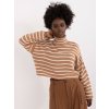 Hnedo-biely pruhovaný crop sveter s rolákom