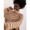 Hnedo-biely pruhovaný crop sveter s rolákom
