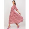 Ružové vzorované midi šaty s volánikmi