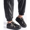 Kožené čierno-zlaté sneakersy na platforme