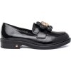 Čierne dámske lakované mokasíny s medvedíkom
