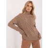 Tmavobéžový vrkôčikový sveter s rolákom