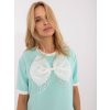 Mintová dámska blúzka s bielou mašľou