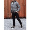 Sivá pánska prešívaná zimná bunda s kapucňou