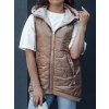 Tmavozlatá dámska dlhá prešívaná vesta s kapucňou COLINE