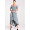 Sivé asymetrické šaty s odhalenými ramenami