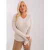 Svetlobéžový rebrovaný sveter s výstrihom