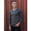 Tmavosivý pánsky sveter s výstrihom do V
