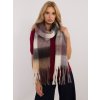 Hnedo-béžový dámsky károvaný šál so strapcami
