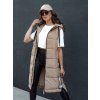 Béžová dlhá dámska prešívaná vesta s kapucňou SKYLER