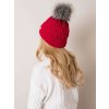 Červená dámska čiapka so sivou brmbolcom (Veľkosť ONE SIZE)