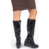 Čierne dámske čižmy na kline, podpätok 6 cm