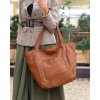 MARCO MAZZINI Svetlohnedá priestranná kožená shopper kabelka (Veľkosť ONE SIZE)