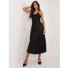 Čierne midi šaty na ramienka s rozparkom