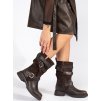 Tmavohnedé čižmy na nízkom podpätku s prackami, podpätok 4,5 cm