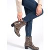 Dámske čižmy na podpätku s leopardím vzorom, podpätok 6 cm
