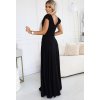 Čierne dlhé šaty s výstrihom a trblietkami CRYSTAL