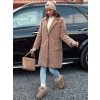 Béžový dámsky dlhý kabát z ovčej vlny MOODLAY