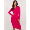 Tmavoružové mini šaty s dlhým rukávom a golierom (Veľkosť ONE SIZE)
