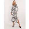 Bielo-čierne dámske midi šaty s potlačou a pásikom