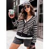 Čierny dámsky pruhovaný sveter BREEZY so zapínaním na gombíky