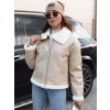 Béžová dámska zateplená koženková bunda FURBLAZE