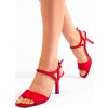 Červené dámske sandále na tenkom podpätku