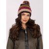 Pruhovaná dámska zimná čiapka s brmbolcom - béžová (Veľkosť ONE SIZE)