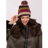 Pruhovaná dámska zimná čiapka s brmbolcom - béžová (Veľkosť ONE SIZE)