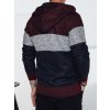 Vínovo-modrý pánsky zateplený sveter na zips s kapucňou