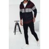 Vínovo-modrý pánsky zateplený sveter na zips s kapucňou
