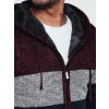 Vínovo-modrý pánsky zateplený sveter na zips s kapucňou