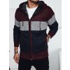 Vínovo-modrý pánsky zateplený sveter na zips s kapucňou